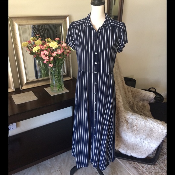 J. Crew Dresses & Skirts - J.Crew button down navy/white stripe maxi dress s
